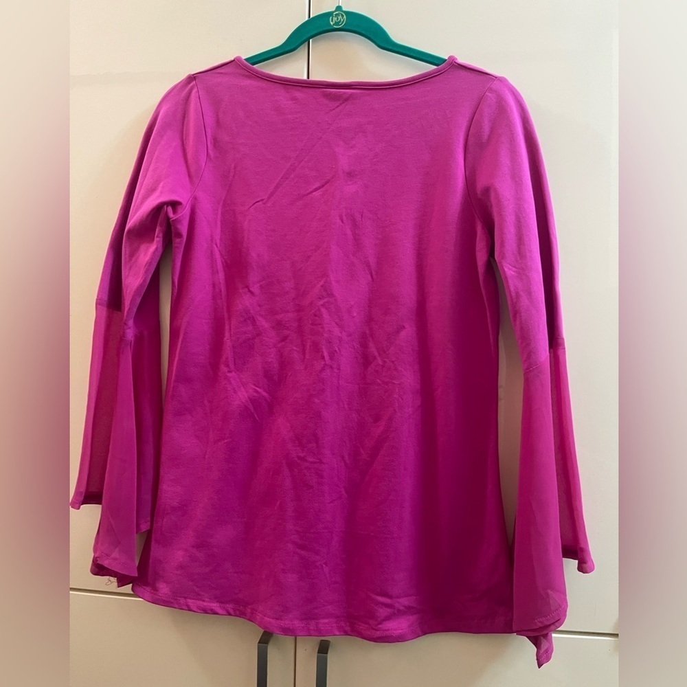 DG2 Diane Gillman Fuchsia Pullover Blouse Tank Top Size XS Flare Sleeves - Picture 3 of 7